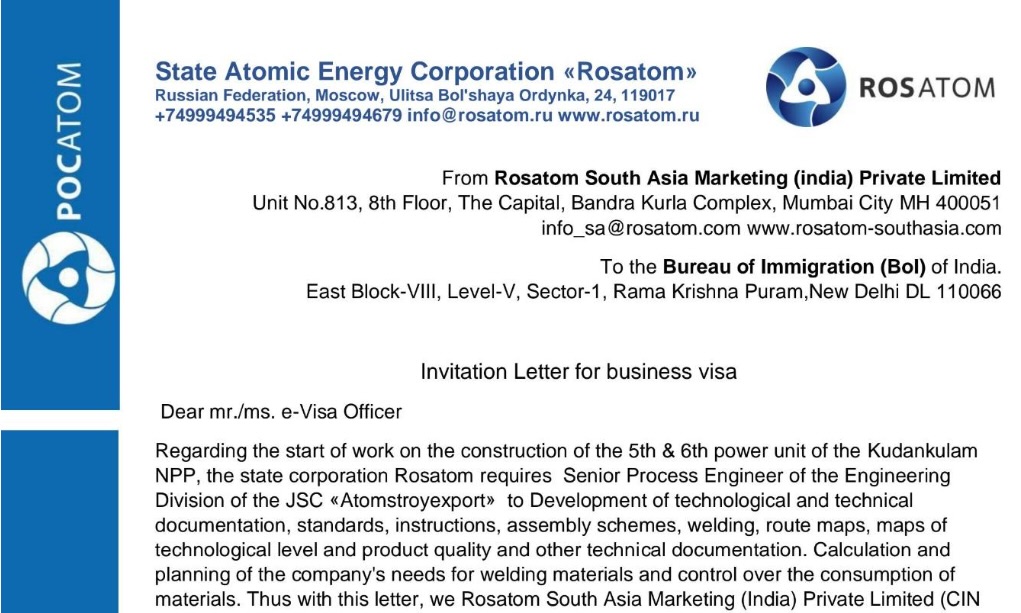 Invitation Letter for business visa india